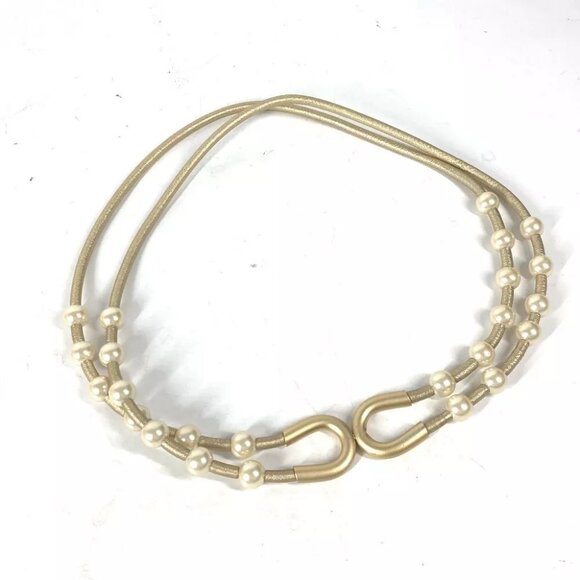 CHANEL 01C Faux pearl double belt Accessories belt Faux pearl Gold - Picture 1 of 14